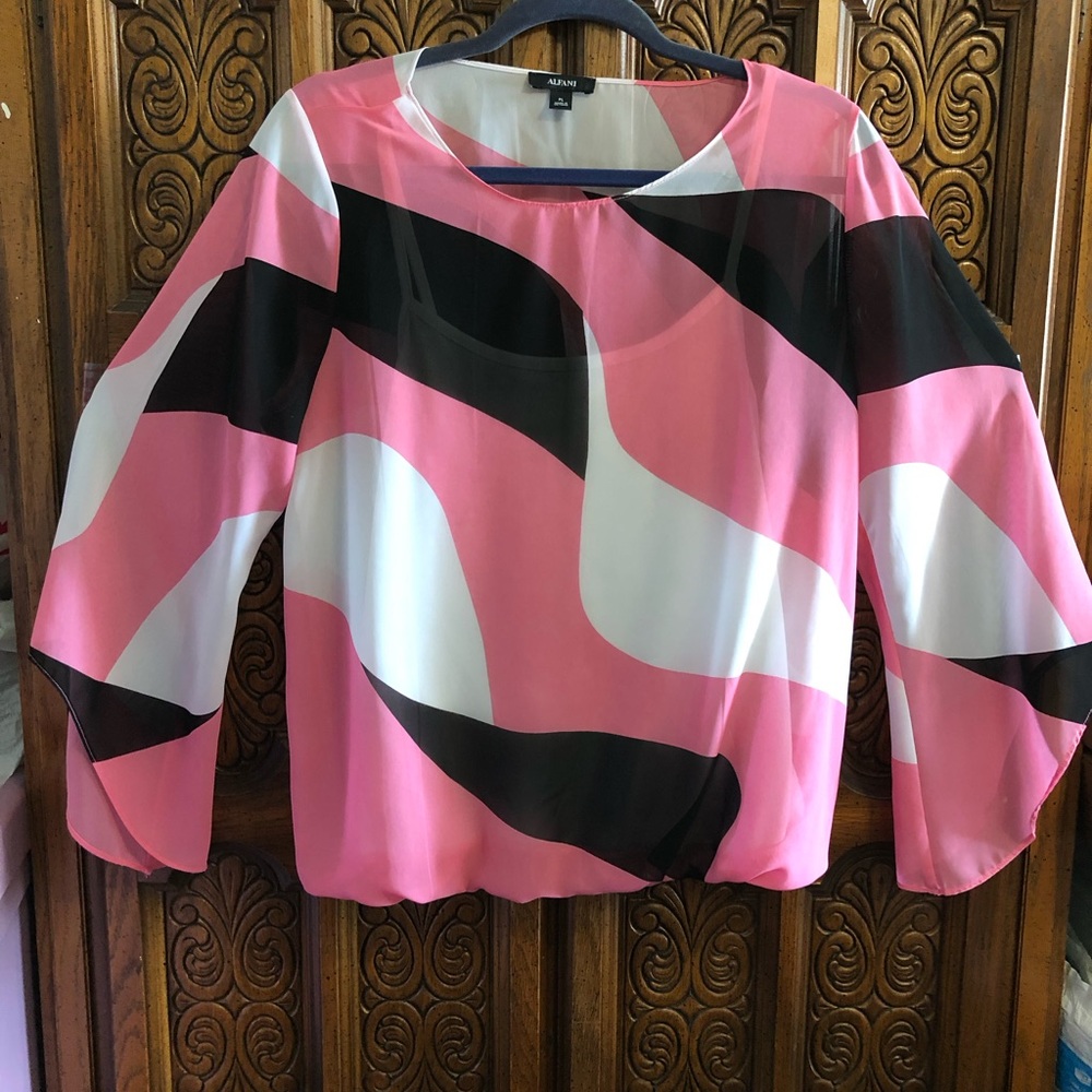 Chic Pink and Black Abstract Blouse